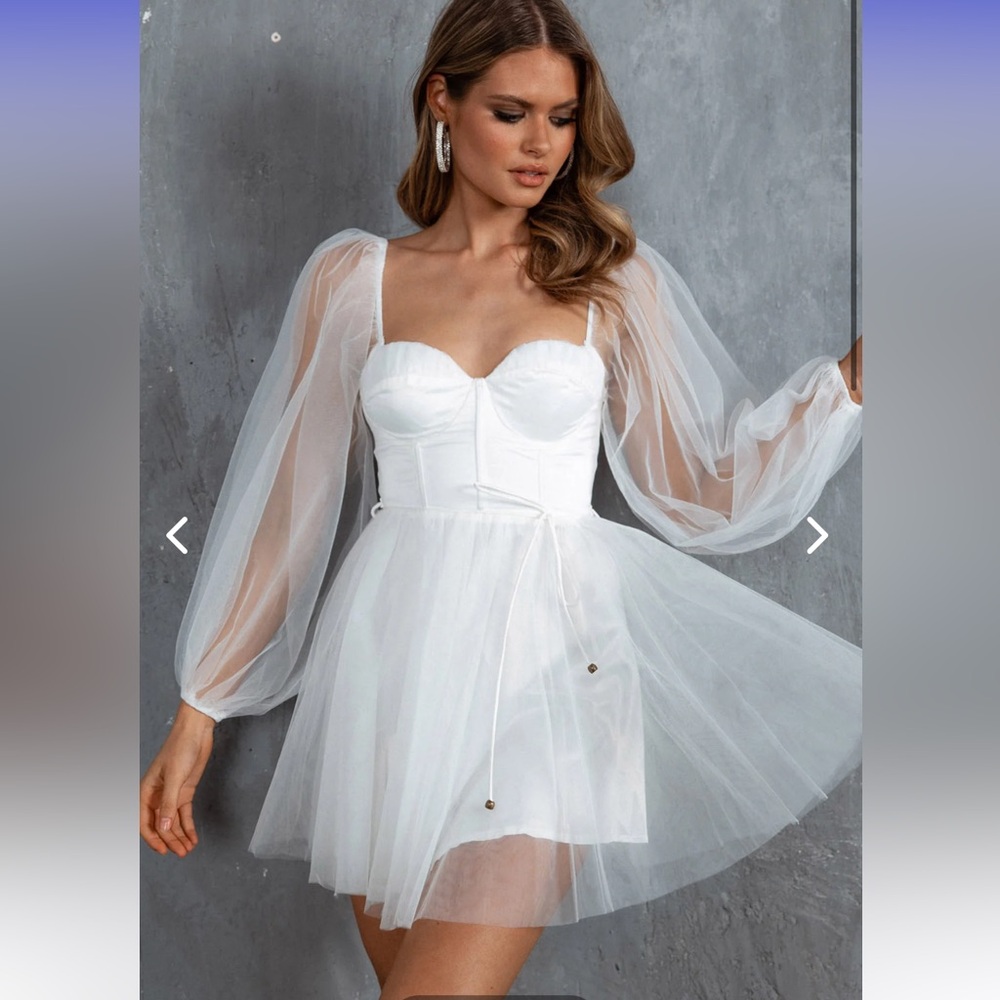 Fairytale Dream Sheer Sleeve Mini Dress White